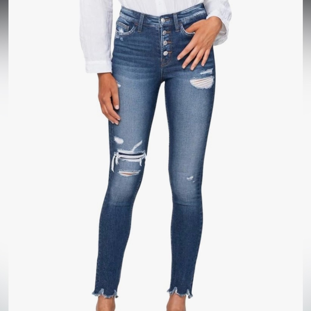 Vervet High Rise Button Fly Distressed Ankle Skinny Jeans